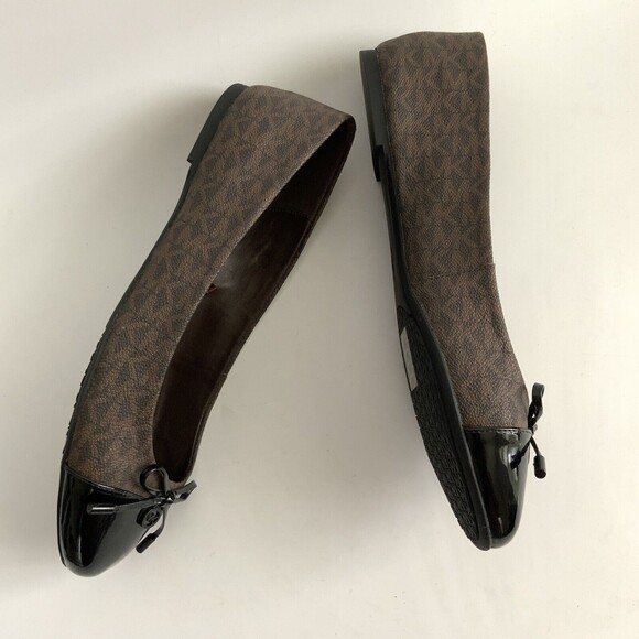 Michael Michael Kors Flats Size 10M Brown Monogrammed Cap-toe Bow Front Ballet - Picture 5 of 11